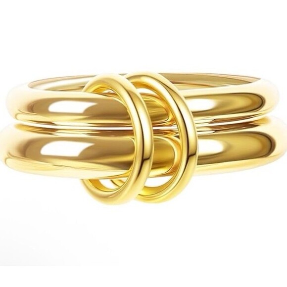 Gold Tone Stackable Ring Size 9 Double Loop Layered - Picture 1 of 5